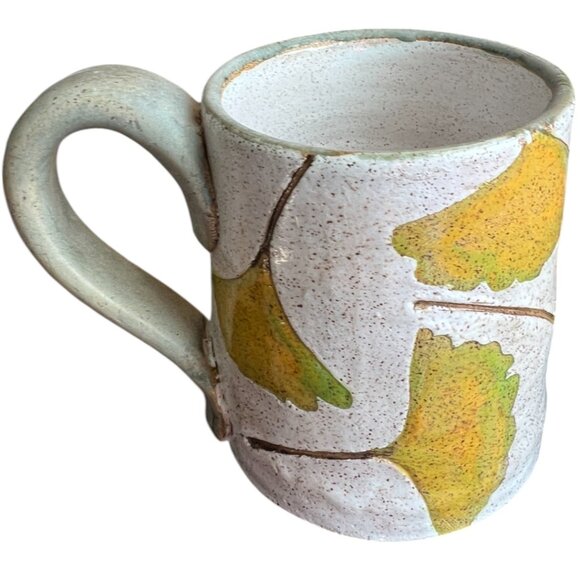Gorgeous Handmade Ginkgo Leaf Pottery Mug – Signed Studio Ceramic I Matte Glaze - Picture 7 of 12